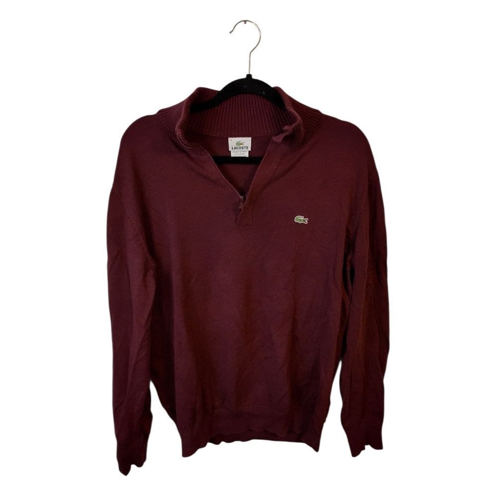 Lacoste Men's Maroon Quarter Zip-Up Sweater Size 5.